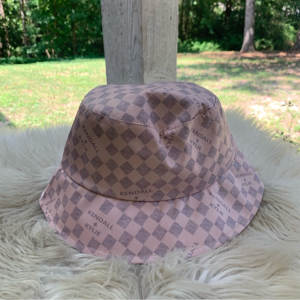 Kendall + Kylie Checker Monogram Bucket Sun Hat One Size